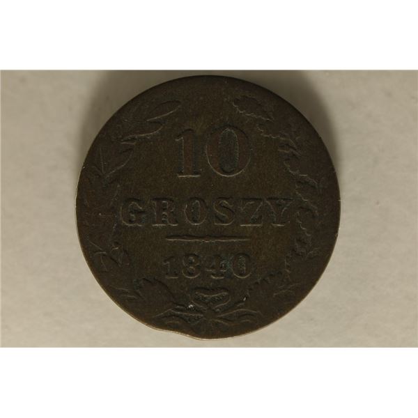 1840 POLAND SILVER 10 GROSZY .0179 OZ. ASW