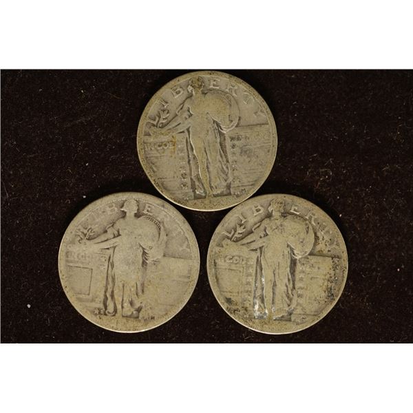 3 NO DATE SILVER STANDING LIBERTY QUARTERS