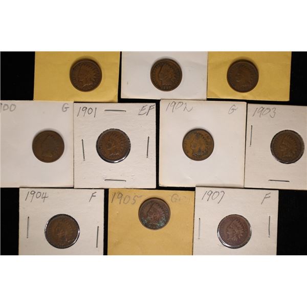 10 ASSORTED INDIAN HEAD CENTS: 1897-1907