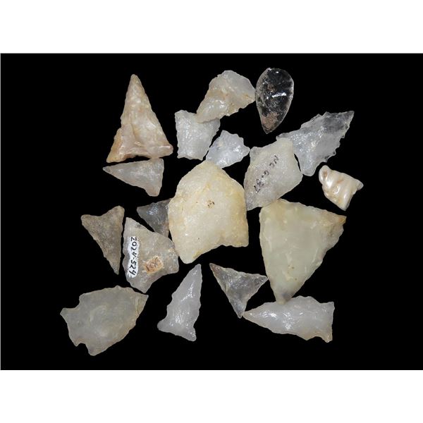 Collection of Quartz arrowheads found in North Carolina One Paleo / Clovis