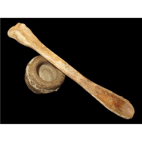 Authentic Stone Bowl with Bone Spoon found in a rock shelter in Lee county Iowa along the Des Moines