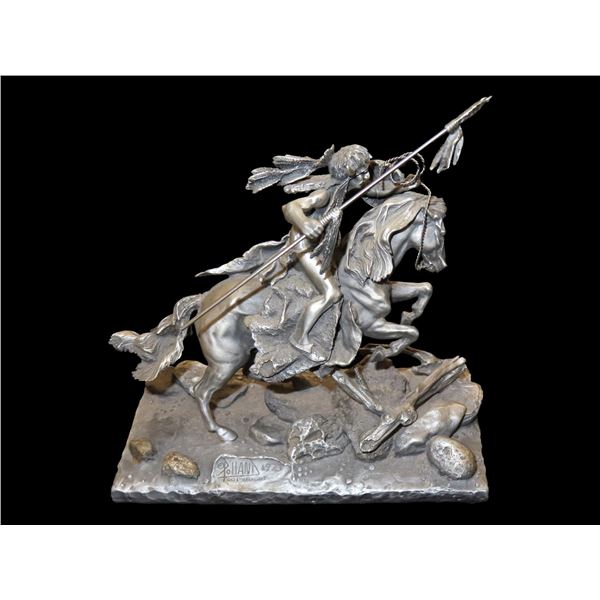 1973 Pewter Statue "The Cheyenne" 1746/2800 6"x6" by D Polland.   Chilmark Pewter