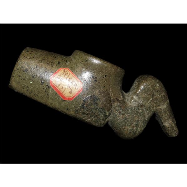 5 1/8" Great Pipe, x3 COA's: Dickey, Motley, Davis. This Wood Duck Effigy pipe with restoration