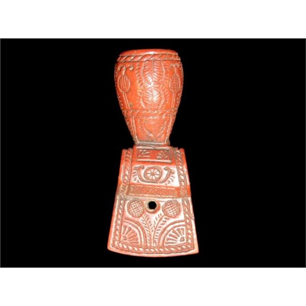 2 5/8" Mic Mac Pipe made of Catlinite, Broken/Reglued Late 1800's. Incredible Design