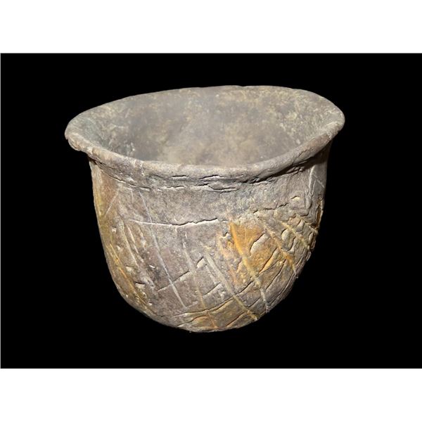 3 1/2" Tall Engraved Pottery Vessel found in TX