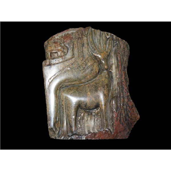 Vintage Stone Carving From 1972 Depicting a Deer and a Person