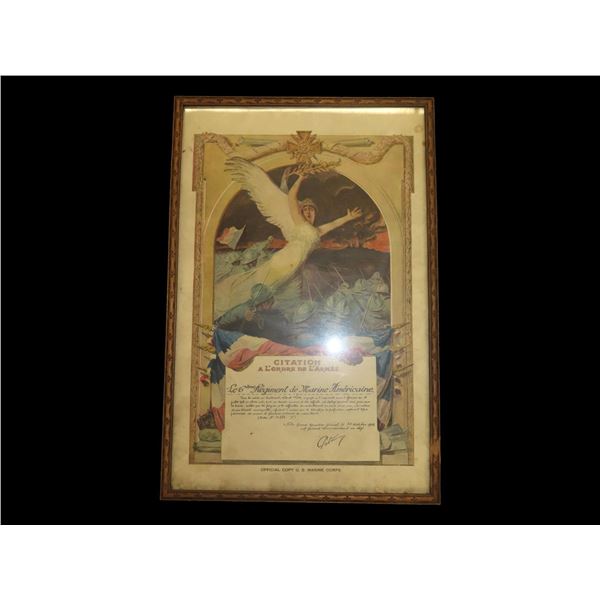 Framed US Marine Corps Citation