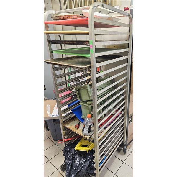ROLLING BAKERS RACK W/ CONTENTS