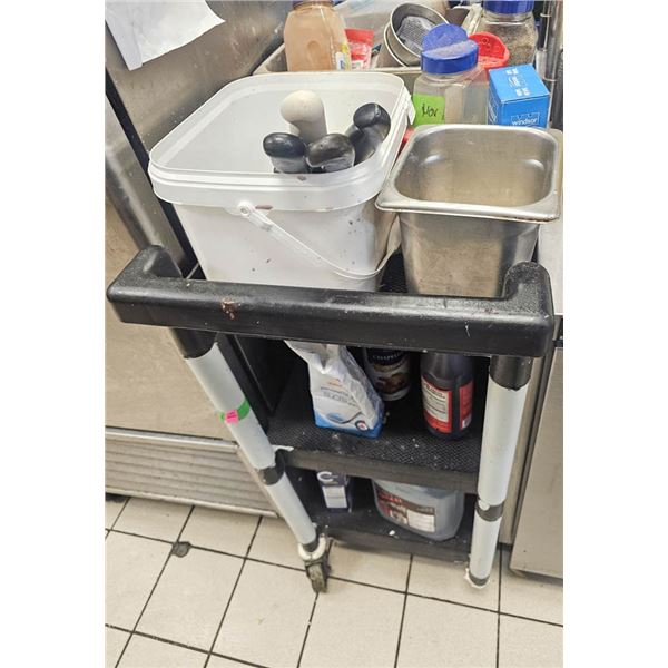 2 TEIR ROLLING UTILITY CART W/ CONTENTS