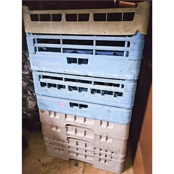 STACK OF VARIOUS DISHWASHING TRAYS (BACK CAFE)