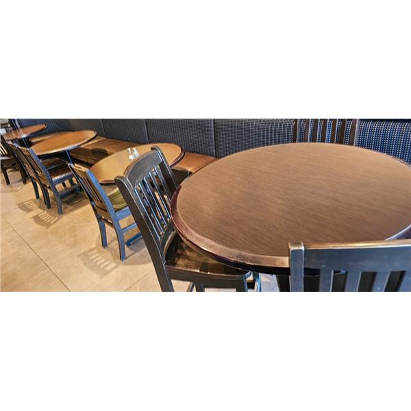 7 ASSORTED ROUND TABLES- 5 DINING & 2 BAR HEIGHT