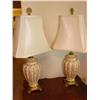 Image 1 : Pair of Rose/Gold & Floral Lamps w/Shades