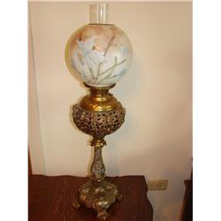 Brass Hurricane Style Lamp w/Cherub Design
