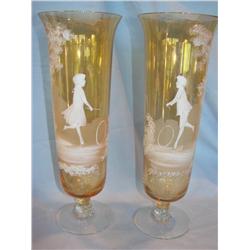 Pair of Boy & Girl Silhouette Painted Vases