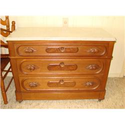 Marble Top 3 Drawer Dresser, w/carved Acorn Pulls