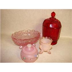 4 pcs. Red & Pink Glassware