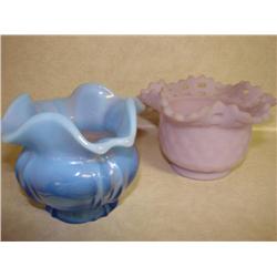 Opelescent Blue & Pink Fenton Basketweave Bowl