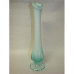 Teal & White Opelescent Bud Vase