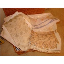 Basket of Linens:Mostly Tablecloths