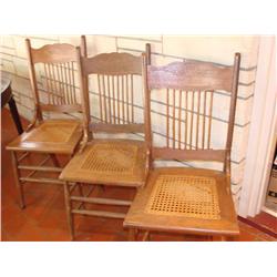 Set of 3 Cane Seat, Pressed Back Chairs