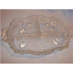 Etched Crystal Footed Relish Dish w/Rose Pattern