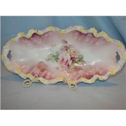 Rose Painted Dish w/Ruffled Edging
