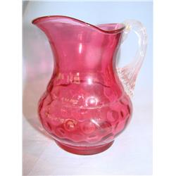 Cranberry Glass Creamer w/Clear Handle