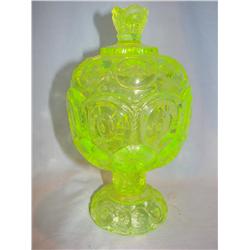 Vaseline Glass Moon & Stars Candy Dish