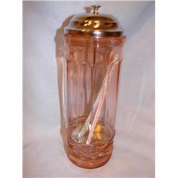 Pink Depression Glass Straw Dispenser