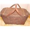 Image 1 : Wood & Wicker Picnic Basket w/Lift Out Tray
