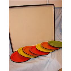 Enamel Tray w/ 7 Colored Plates