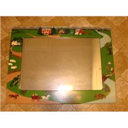 Painted Wood Frame Mirror w/Amish Farm Scene