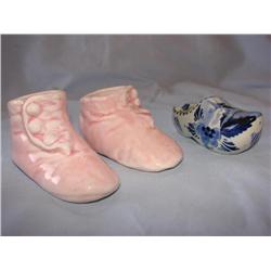 3 Ceramic Shoes (one is Delft)