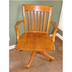 Antique Oak Desk Chair on Casters
