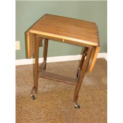 Old Wood Top Typewritter Table w/Drop Leaf Sides