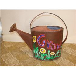 Painted Metal Watering Can "GROW"