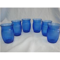 6 Blue Depression Glass Juice Glasses