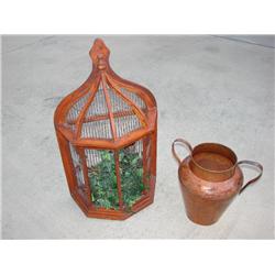 Wood Bird Cage & Double Handled Urn