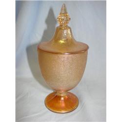 Carnival Glass Crackled Glass Jar w/lid