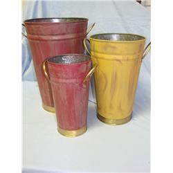 3 Painted Metal Sap Buckets