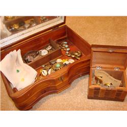 2 Wood Jewelry Boxes Filled with Jewelry