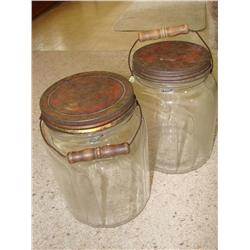 2 Duncan Coffee Jars w/Wood Handles & Orig.Lids