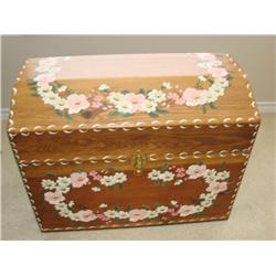 Painted Wood Chest w/Tray Inside