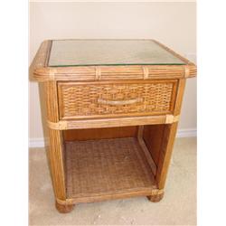 Natural Wicker End Table w/Glass Top