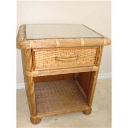 Natural Wicker End Table w/Glass Top