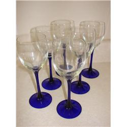 6 Cobalt Blue Wine Stems