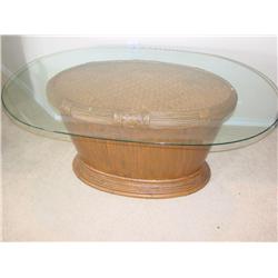Natural Wicker Coffee Table w/Glass Top