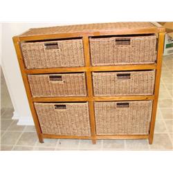 Natural Wicker Storage Cabinet w/6 Pull out Baskets