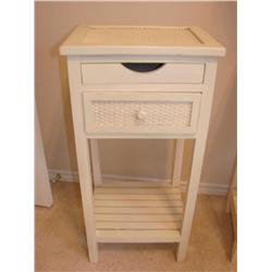 Wood & White Wicker Nightstand
