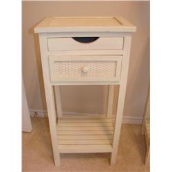 Wood & White Wicker Nightstand